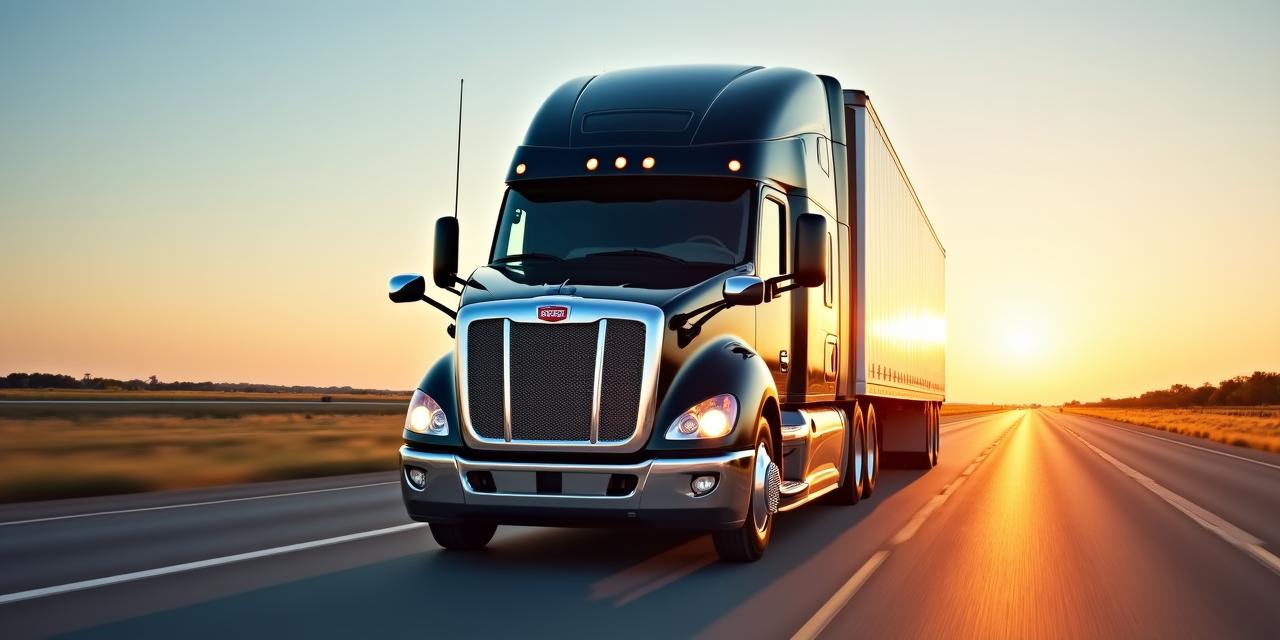 Modern logistics truck on a Texas highway at sunset