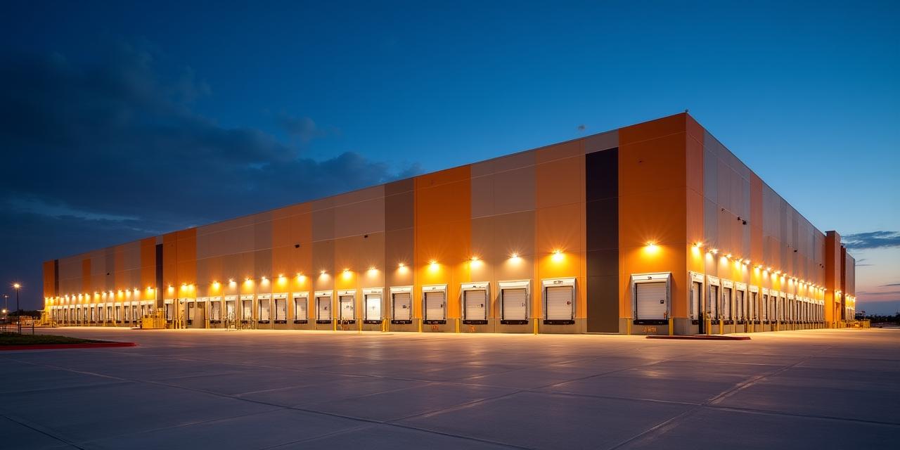 Large modern logistics warehouse facility with multiple loading bays