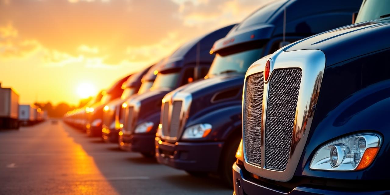 Modern logistics fleet at sunset